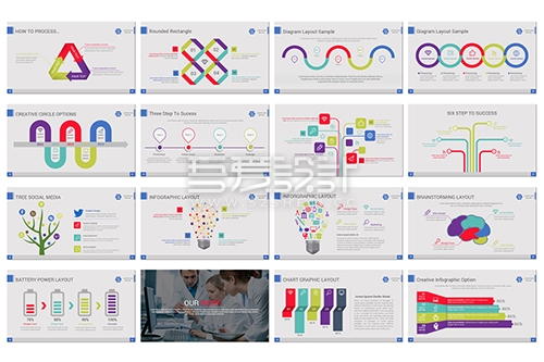 微立体多色彩多用途数据图表PPT模板