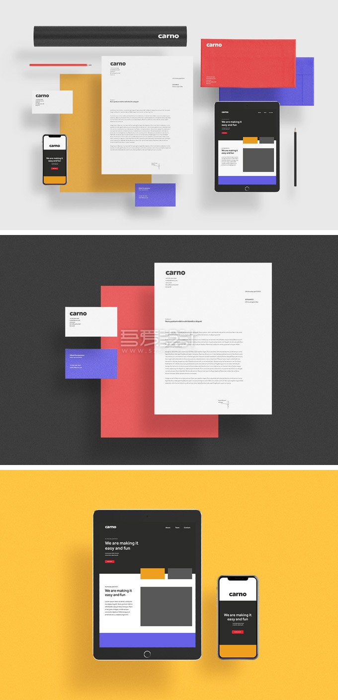 带iPhone和iPad样机的浮动文具用品