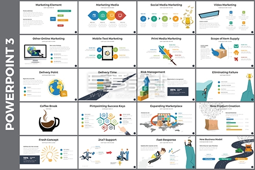 卡通风数据图表商务PPT模板