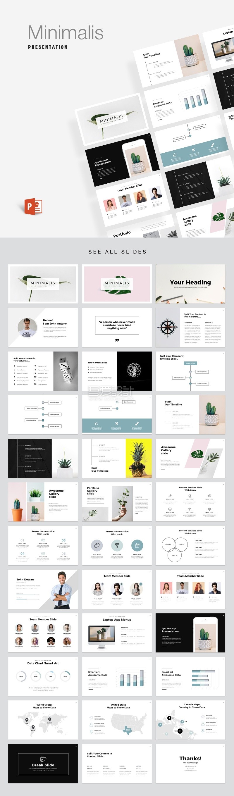35多种独特的业务Minimalis PowerPoint演示文稿模板