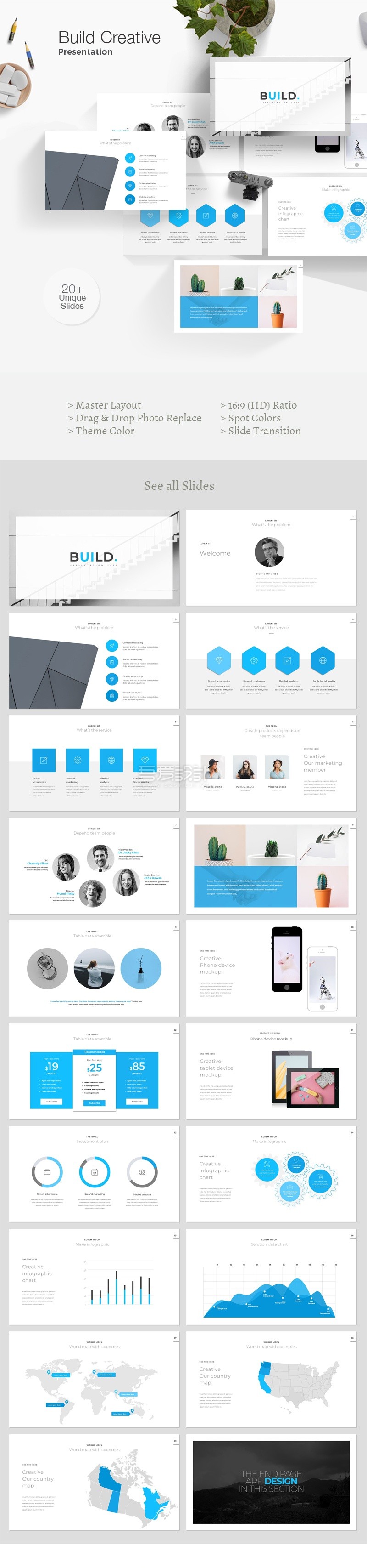 国外蓝色创意PPT模板