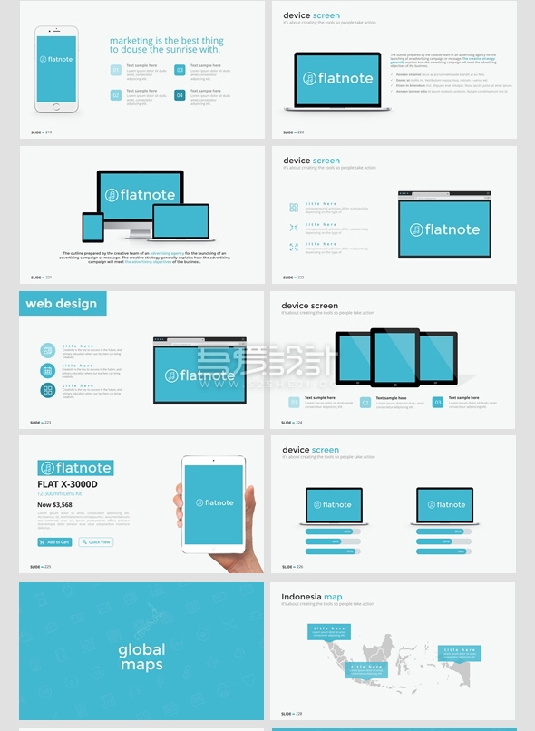 蓝色简约多图形商务通用PPT模板