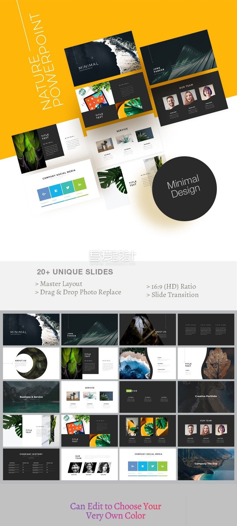 黑白简约自然PowerPoint演示模板