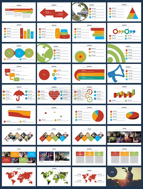多色彩扁平化商务通用PPT模板