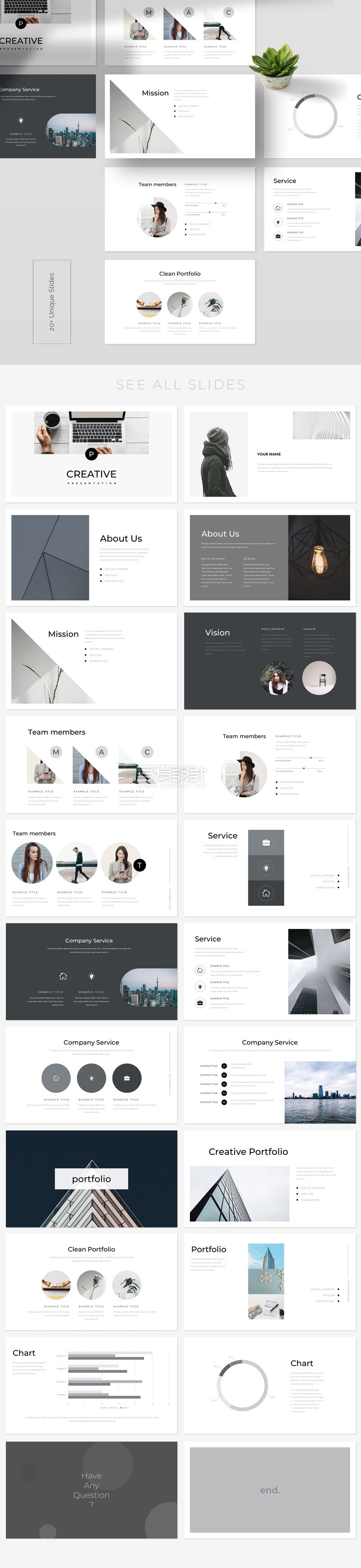20多页现代创意多用途PowerPoint模板