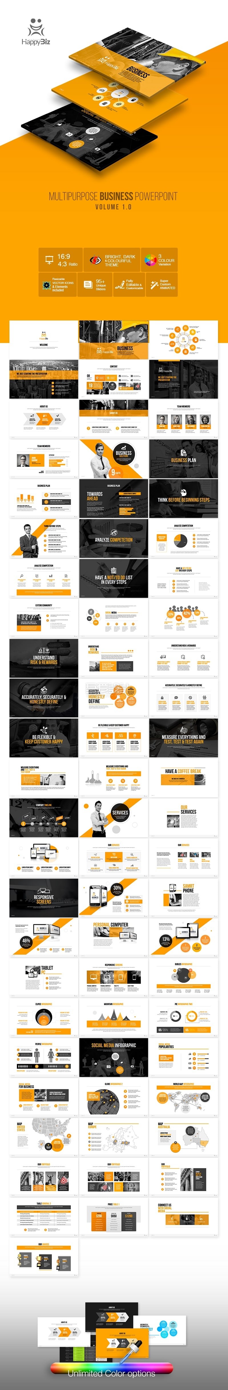 90多页HappyBiz商业PowerPoint多功能演示模板